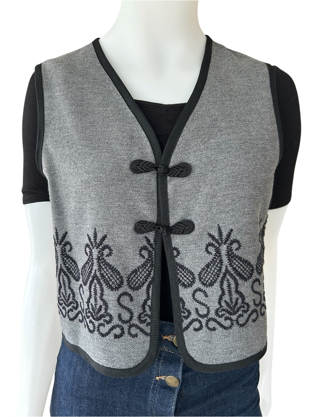 Vintage Folk Vest Wool Blend Unique Boho Festival Lined Crop